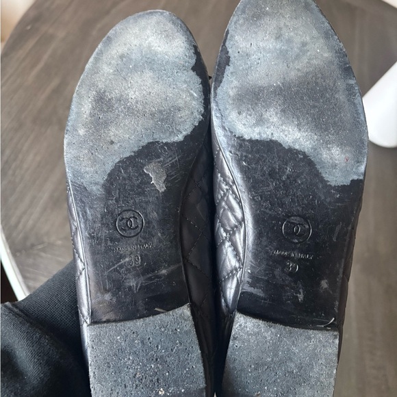 CHANEL Black Aged Calfskin Cap Toe Ballerina used size 39 - Picture 6 of 7